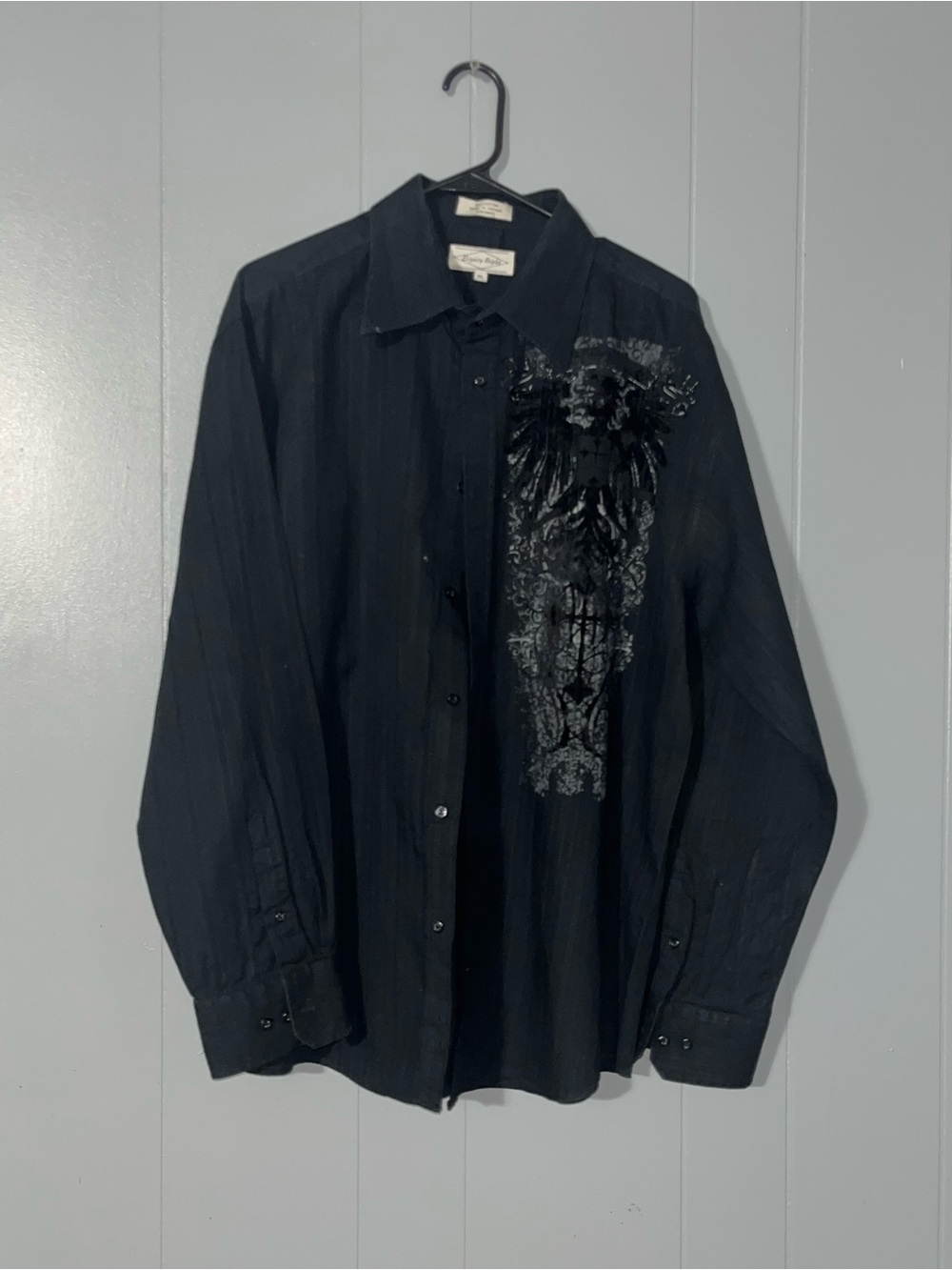 Eighty Eight Black Button-Down Shirt with Grey Graphic